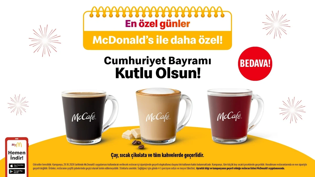 Cumhuriyet Bayramı kutlu olsun mesajı ve üç sıcak içecek görseli