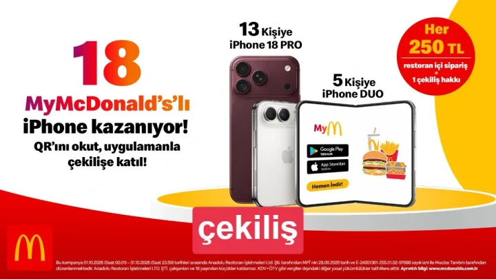 McDonald’s Türkiye’nin 18 telefon ödüllü çekiliş kampanyasını tanıtan görsel