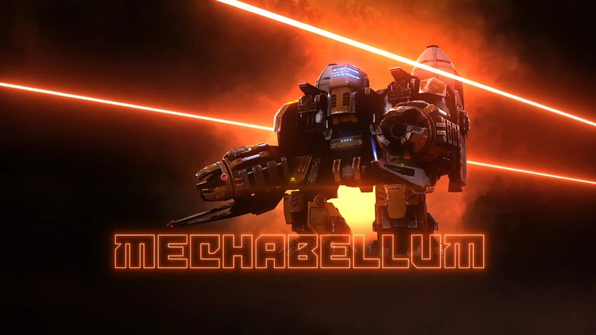 Mechabellum logosunun önünde duran mekanik savaş makinesi