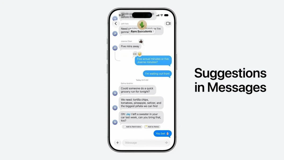 iPhone ekranında Mesajlar konuşması ve öneri örnekleri