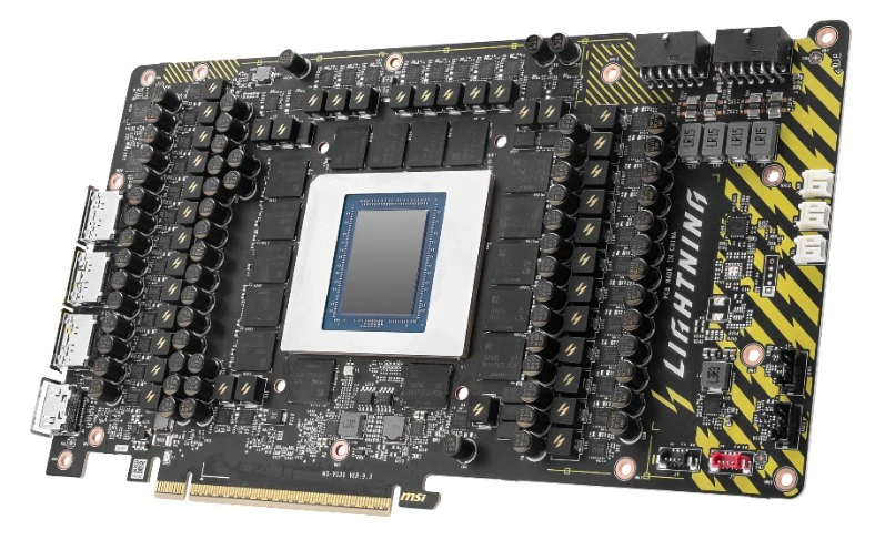 MSI RTX 5090 Lightning Z ekran kartının devre kartı ve bileşenleri