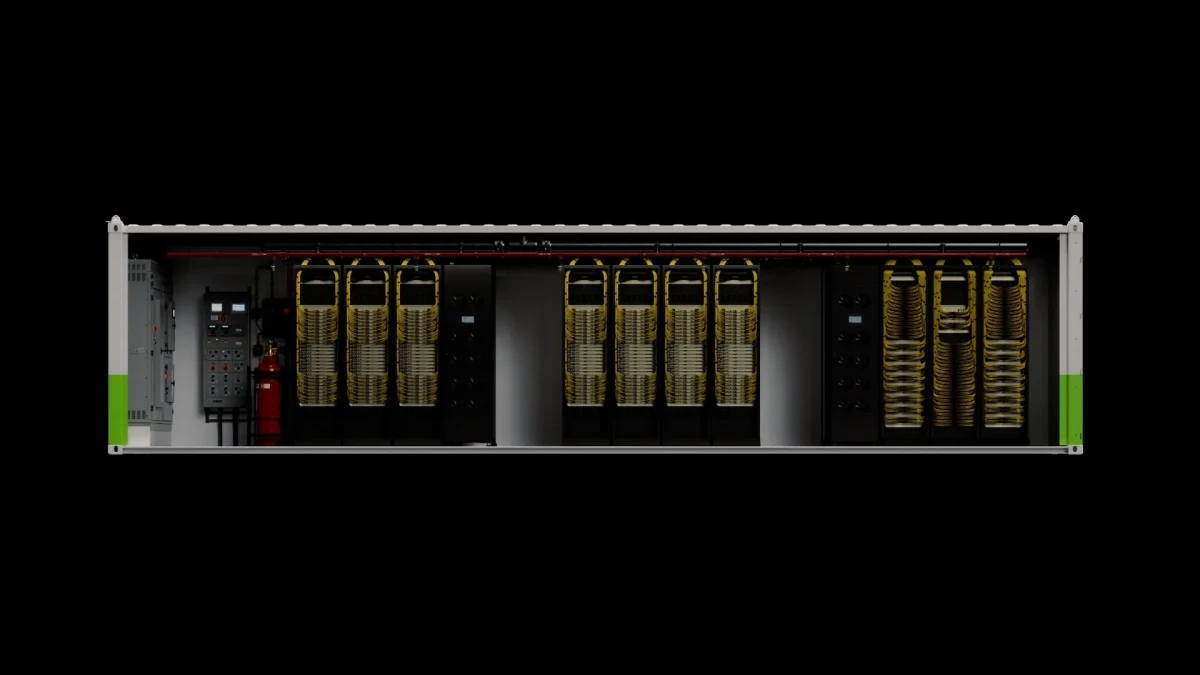 NVIDIA DSX POD modüler yapay zekâ altyapısının sunucu kabinlerini gösteren yatay kesit görünümü