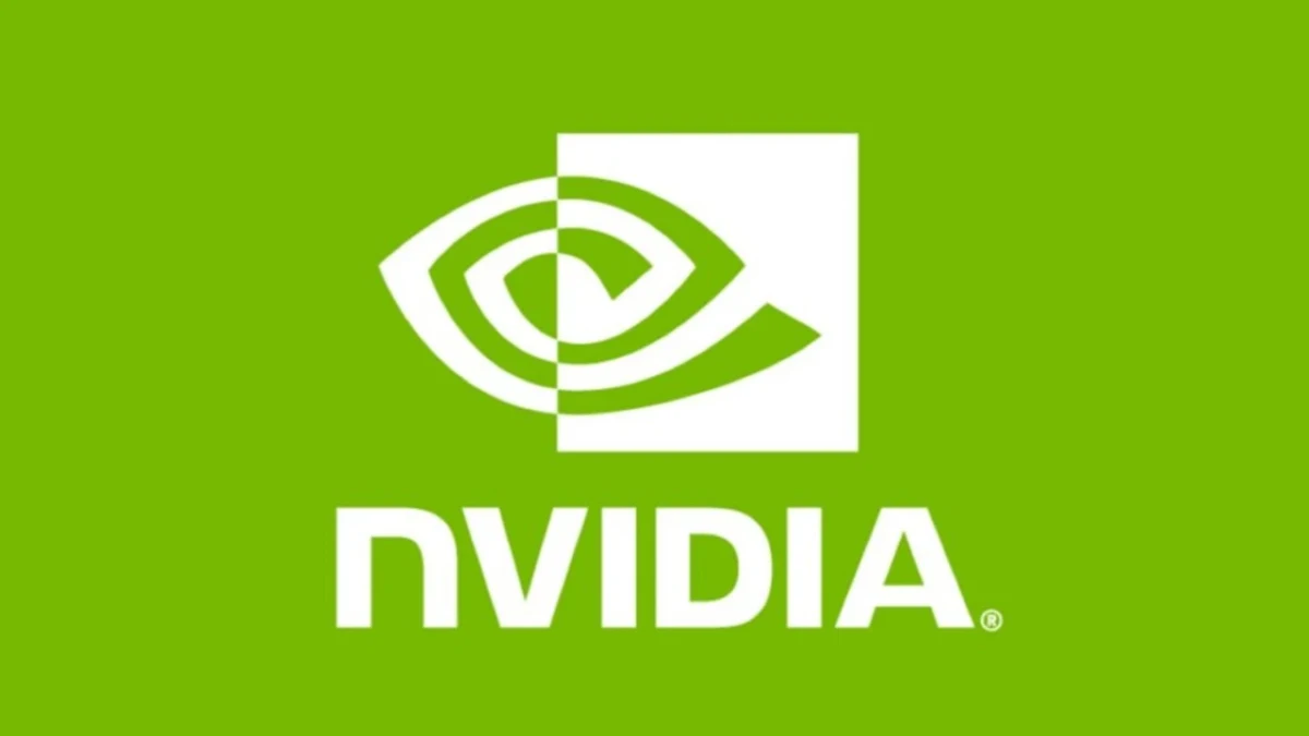 Yeşil zemin üzerinde beyaz Nvidia logosu