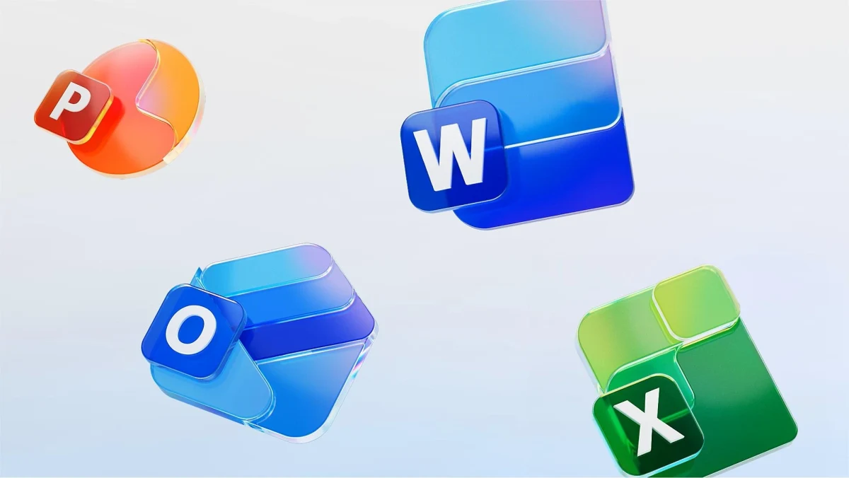 PowerPoint, Word, Outlook ve Excel uygulamalarını çağrıştıran renkli simgeler