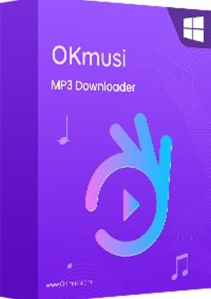 OKmusi MP3 Downloader yazılımının mor renkli kutu görseli