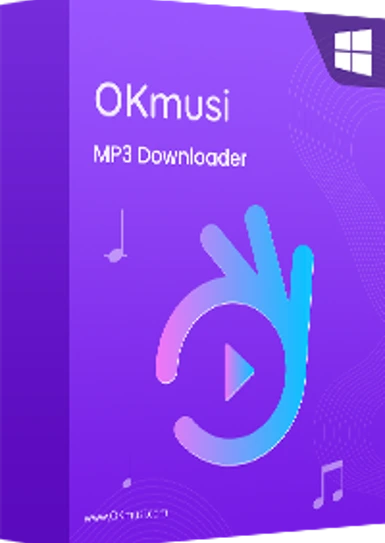 OKmusi MP3 Downloader yazılımının mor renkli kutu görseli