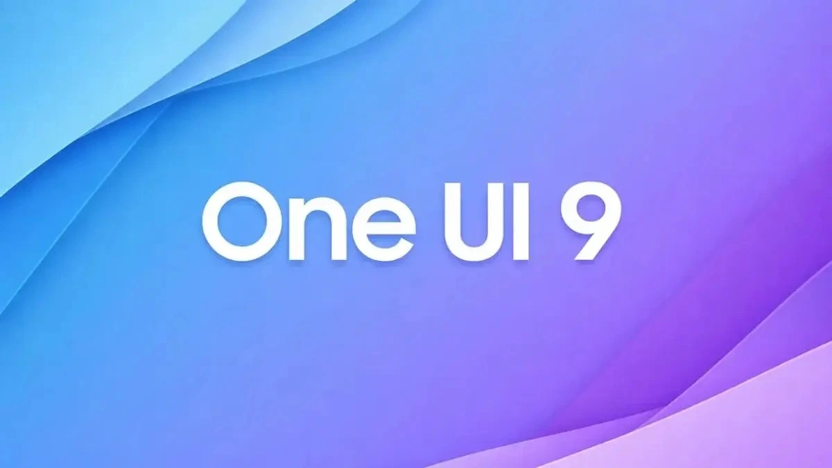 Mavi ve mor degradeli arka plan üzerinde One UI 9 yazısı