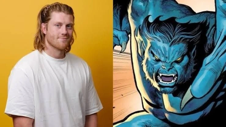 Peter Claffey portresi ile çizgi romandaki mavi Beast karakterinin yan yana yer aldığı görsel