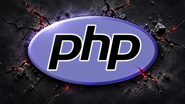 Kırık ve çatlak koyu zemin üzerinde PHP logosu