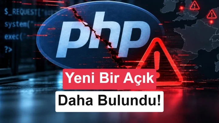 PHP logosu ve güvenlik uyarısı temalı görsel