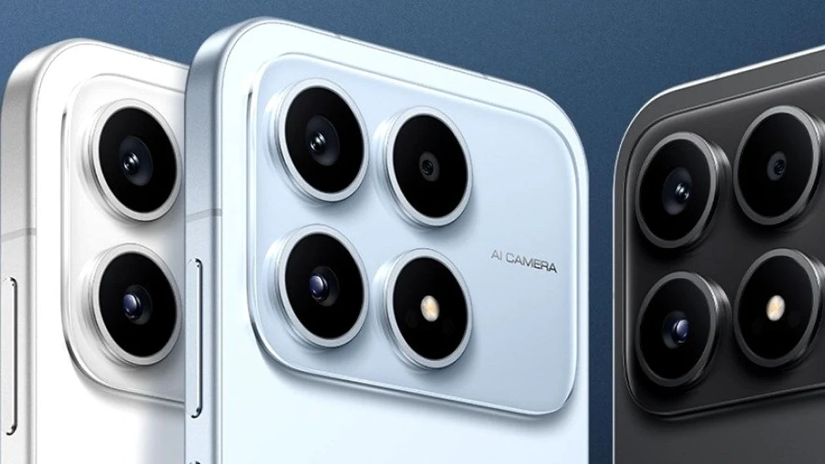 Poco X8s telefonların açık renkli ve siyah renkli modelleri, arka kamera tasarımlarıyla birlikte gösteriliyor