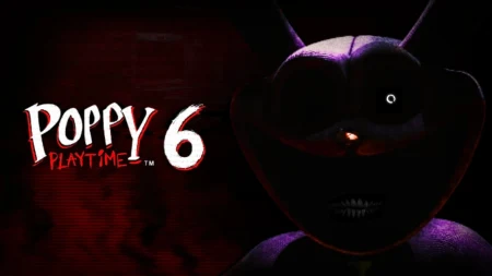Poppy Playtime 6 logosu ve karanlıkta görünen bir karakter