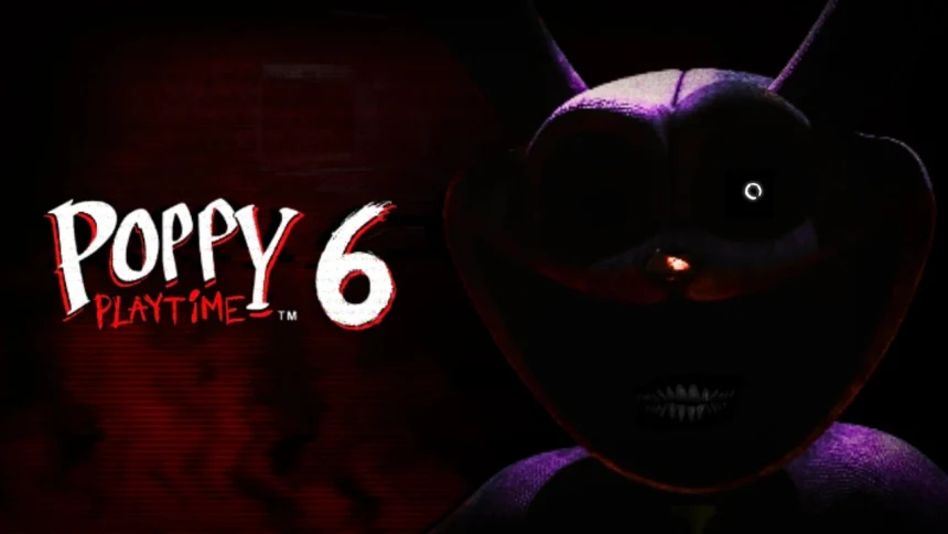 Poppy Playtime 6 logosu ve karanlıkta görünen bir karakter