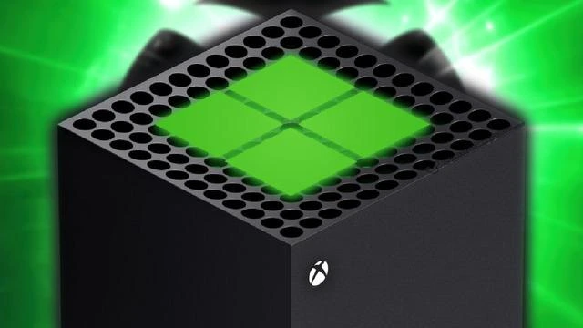 Yeşil ışıklar önünde Xbox logosu bulunan siyah konsol tasarımı