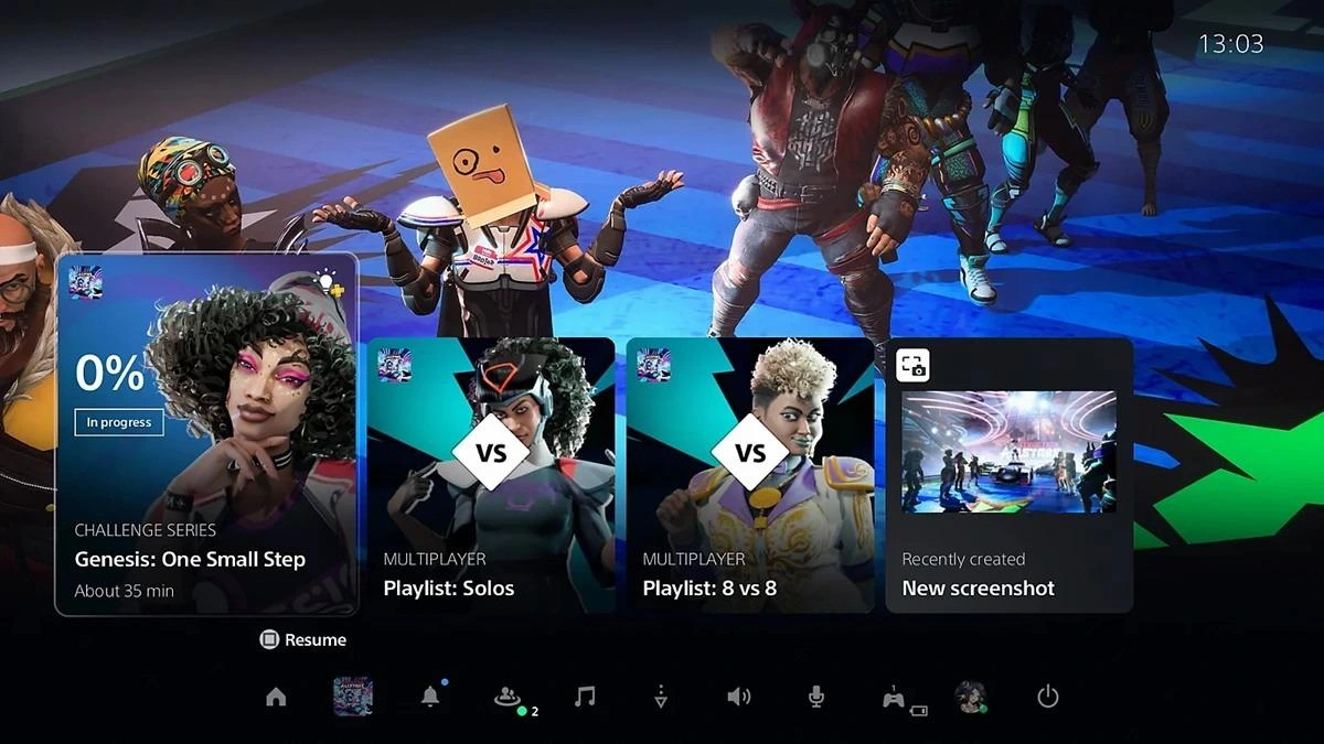 PlayStation 5 ana ekranında oyunlar ve etkinlik kartları