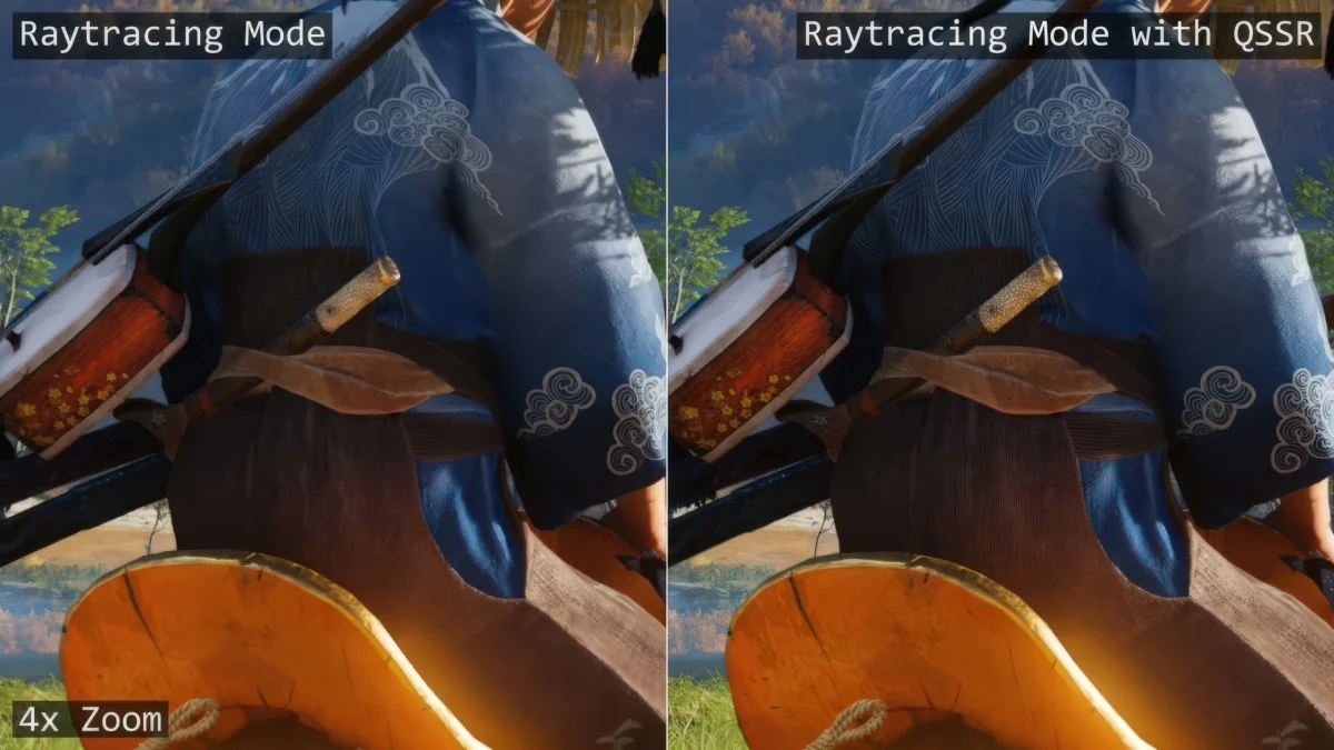 QSSR kapalı ve açıkken karşılaştırılan Raytracing Mode oyun görüntüsü