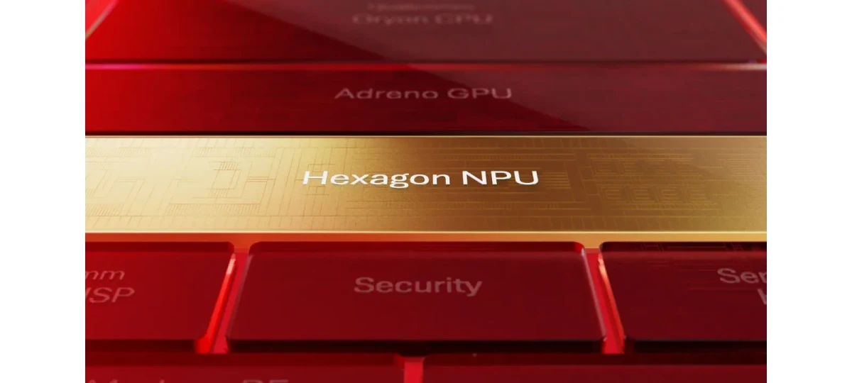 Qualcomm işlemci mimarisinde Hexagon NPU yazısı ve çevresindeki bileşenler
