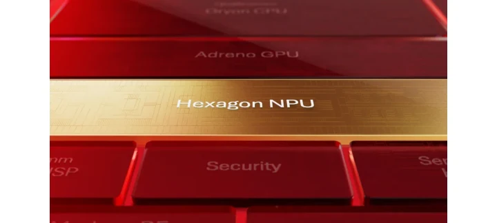 Qualcomm işlemci mimarisinde Hexagon NPU yazısı ve çevresindeki bileşenler