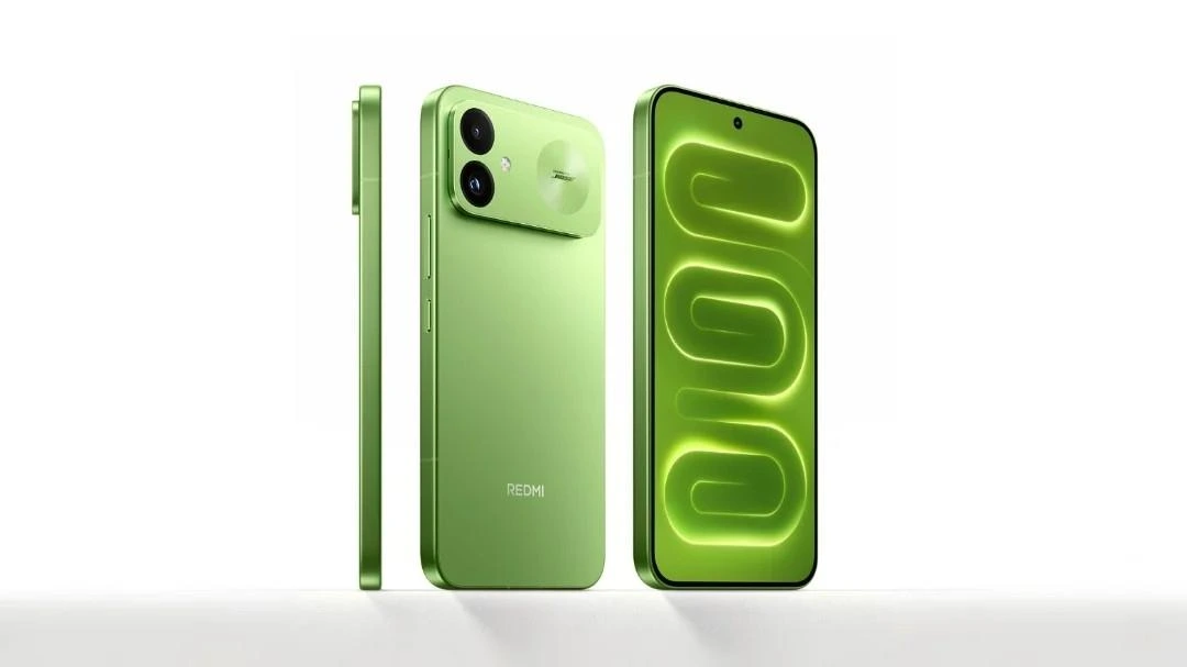 Yeşil Redmi K100 telefonun ön, arka ve yan yüzü