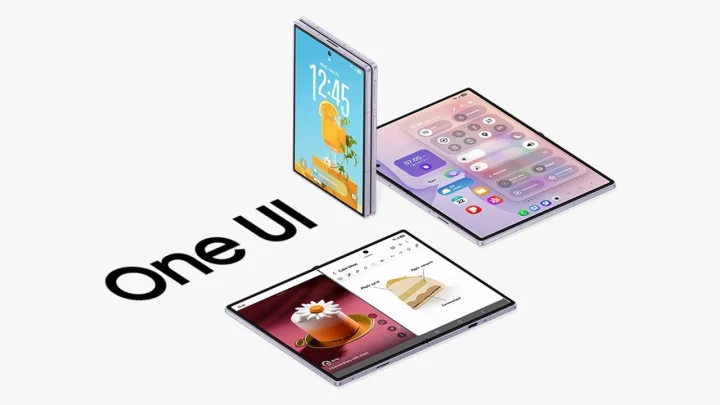 One UI yazılım arayüzünü gösteren Samsung tablet ve telefon görselleri