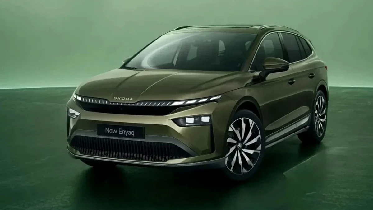 Yeşil renkli Skoda Enyaq otomobil