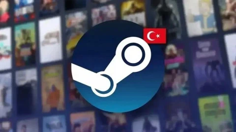 Steam logosu ve Türkiye bayrağı, arka planda oyun görselleri