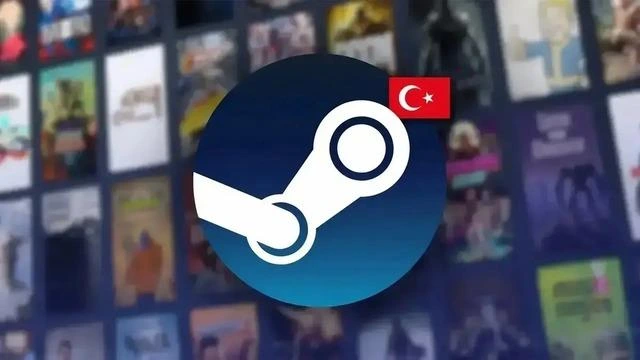 Steam logosu ve Türkiye bayrağı, arka planda oyun görselleri