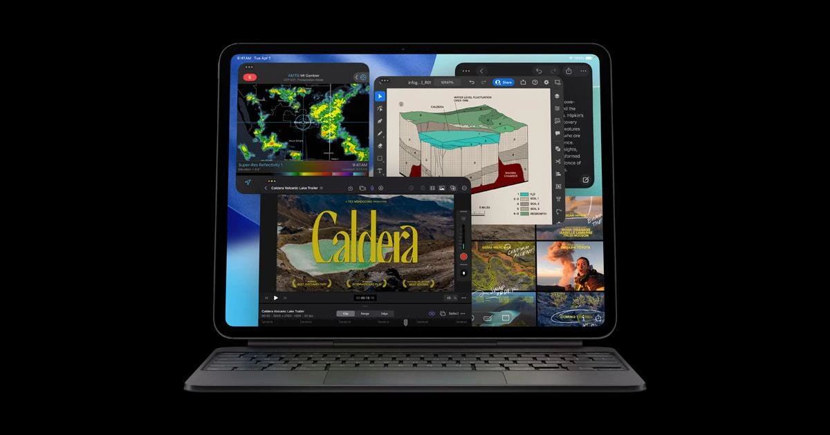 Klavye bağlantılı tablet ekranında farklı uygulama pencereleri açık