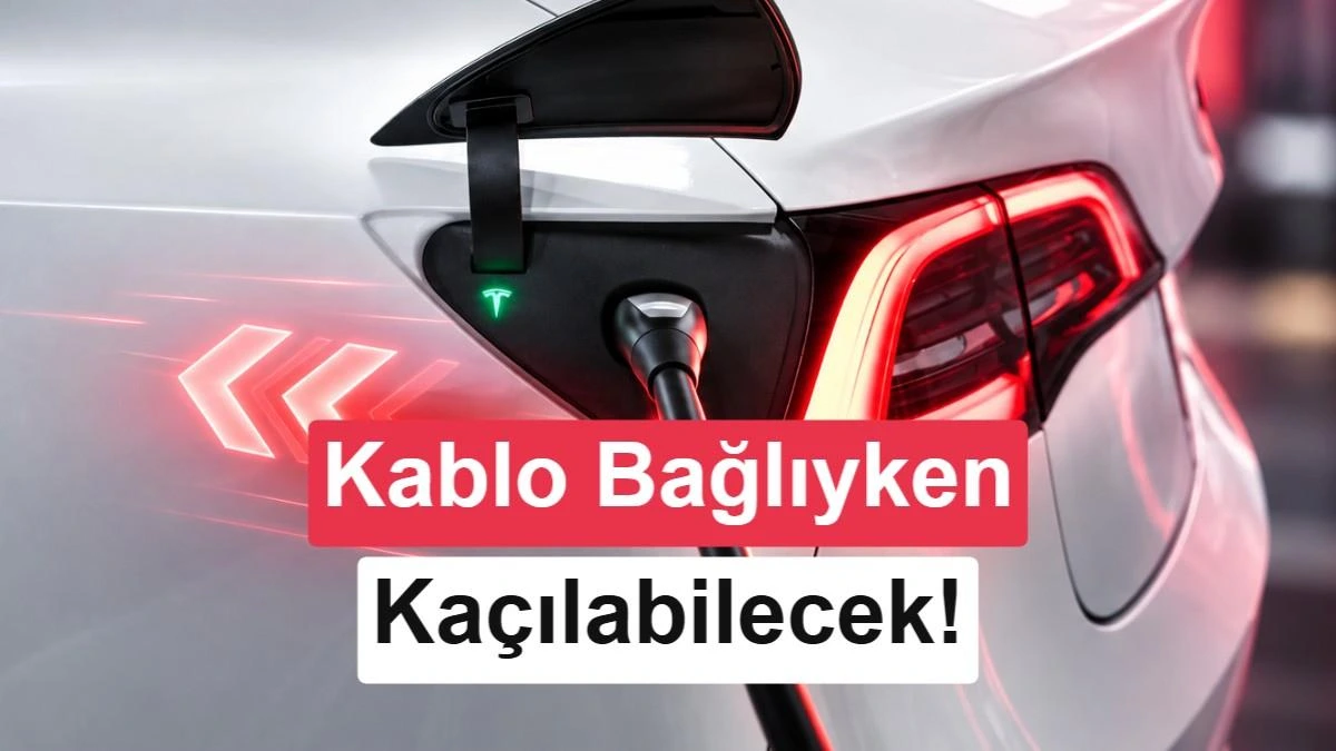 Şarj kablosu takılıyken Tesla aracın istasyondan uzaklaşmasını anlatan kapak görseli