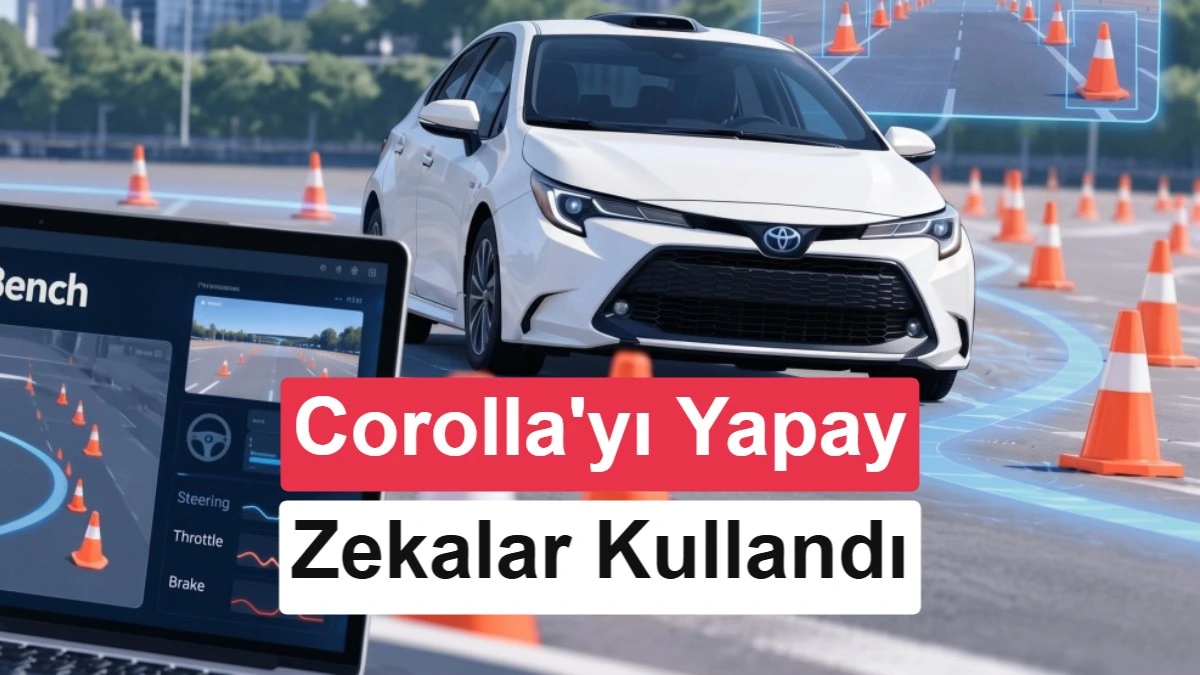 Toyota Corolla’nın konilerle çevrili bir parkurda yapay zeka sürüş testi