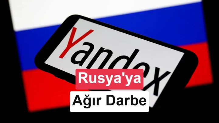 Yandex logosu ve Rusya bayrağı, saldırıların şirket üzerindeki etkisini anlatan haber görselinde yer alıyor