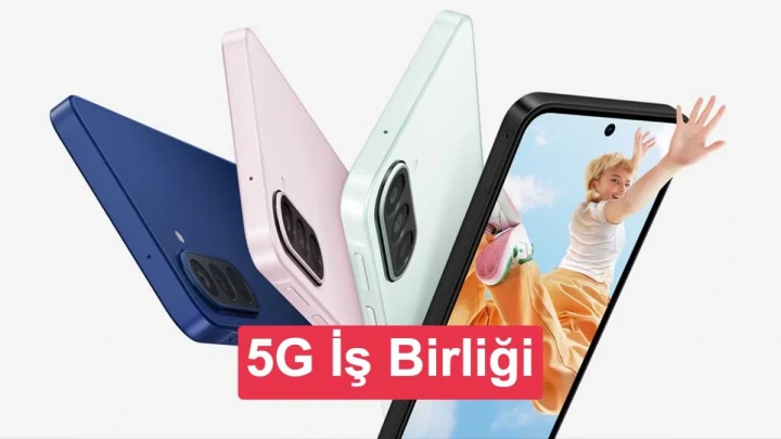 Farklı renklerde Samsung Galaxy A27 5G telefonlarının yer aldığı 5G iş birliği görseli