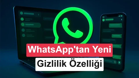 WhatsApp logosu ve uygulama ekranları üzerinde yeni gizlilik özelliğini tanıtan kapak görseli
