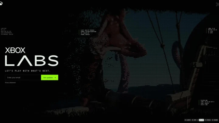 Xbox Labs tanıtım sayfasında Xbox Labs yazısı ve karanlık bir oyun sahnesi
