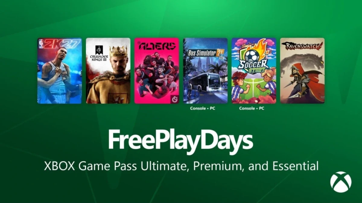 Xbox Ücretsiz Oyun Günleri tanıtım görselinde altı oyunun kapakları ve Game Pass abonelik bilgisi yer alıyor