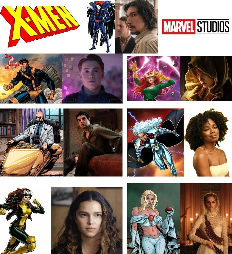 X-Men ve Marvel Studios logosu ile yeni filmdeki karakterleri ve oyuncuları gösteren kolaj