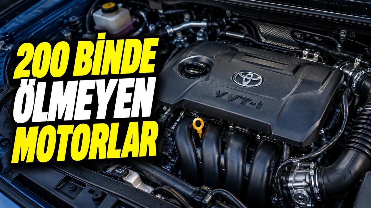 Toyota logolu motor kapağı ve 200 binde ölmeyen motorlar yazısı