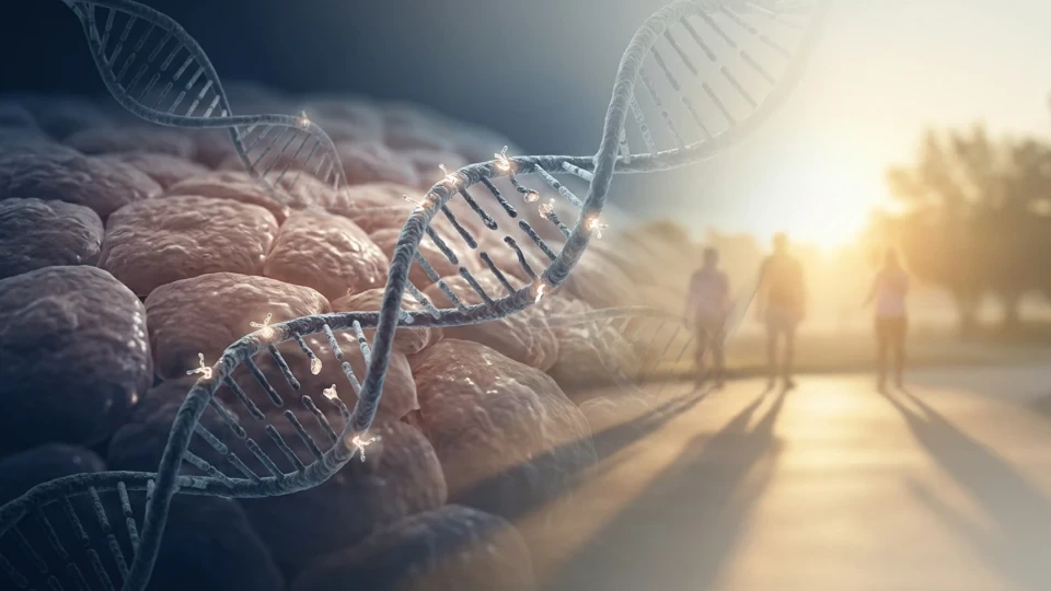Güneş ışığı ve DNA sarmalını temsil eden görsel